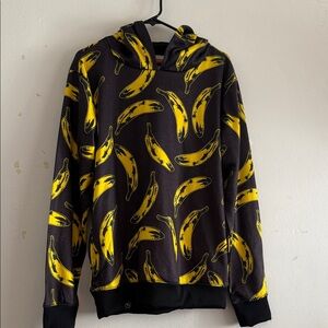 Black and Yellow Banana Print Hoodie Size M Adult